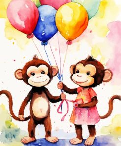 fun monkeys and balloons art Diamond By Numbers