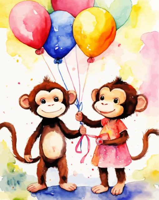 fun monkeys and balloons art Diamond By Numbers