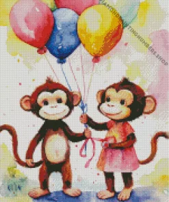 fun monkeys and balloons art Diamond By Numbers