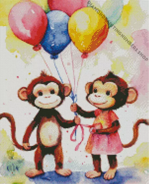 fun monkeys and balloons art Diamond By Numbers