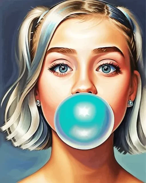 girl blowing bubble gum Diamond Paints