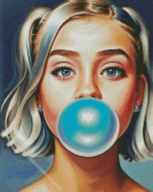 girl blowing bubble gum Diamond Paints