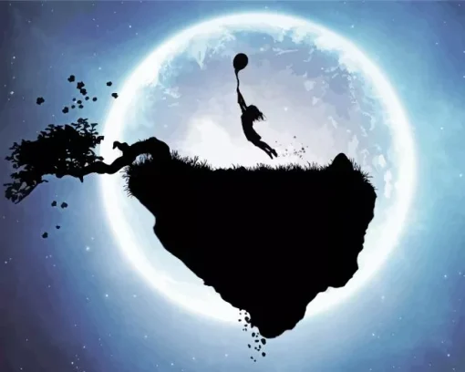 girl with balloon silhouette Diamond With Numbers