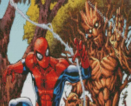 groot and spider man heroes Diamond By Numbers