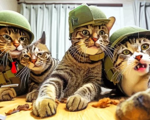 group of soldier cats selfie Diamond By Numbers
