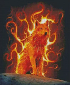 orange fire wolf art Diamond Paintings