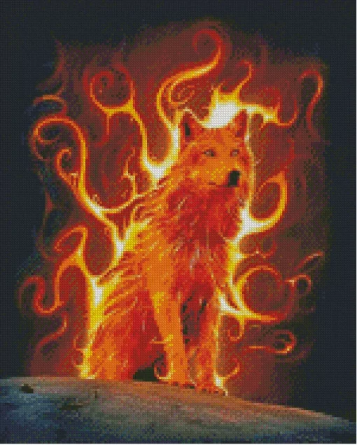 orange fire wolf art Diamond Paintings