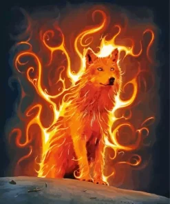 orange fire wolf art Diamond Paintings