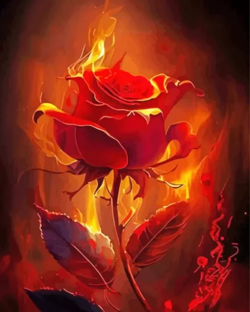 red flaming rose art Diamond Dotz