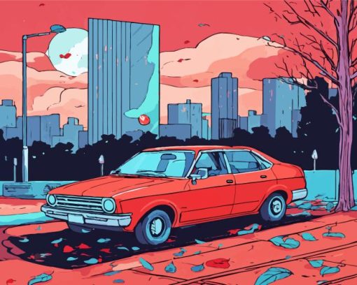 red funky car Diamond By Numbers