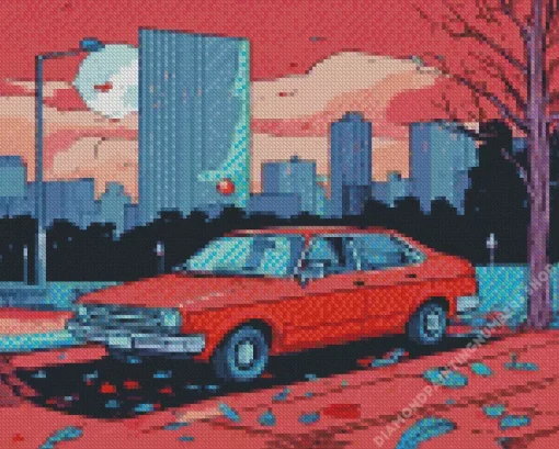 red funky car Diamond By Numbers