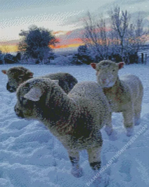 sheep in snow Diamond With Numbers
