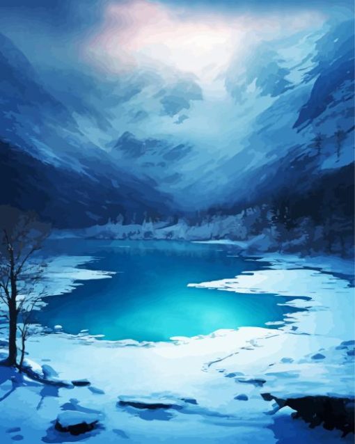 snowy frozen lake art Diamond By Numbers