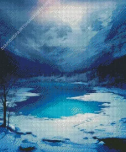 snowy frozen lake art Diamond By Numbers