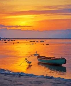 sunset boat Diamond Paintings