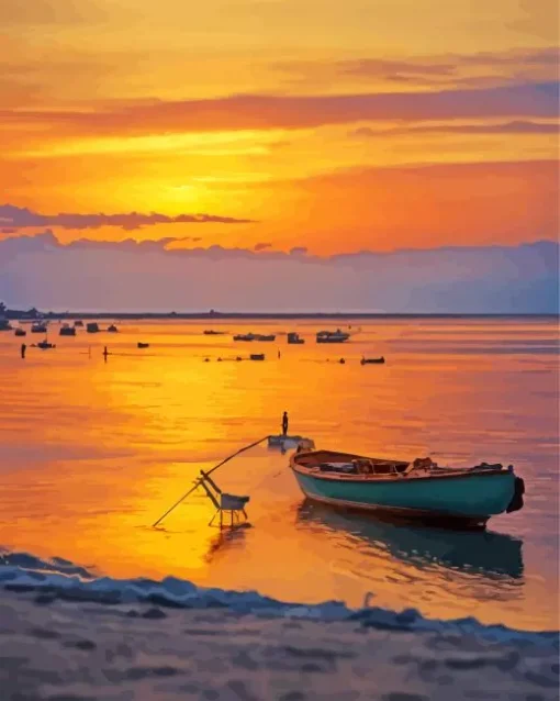 sunset boat Diamond Paintings