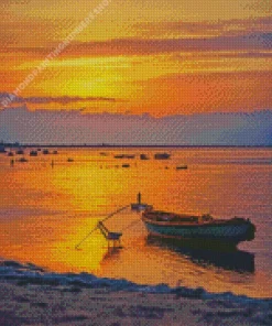sunset boat Diamond Paintings
