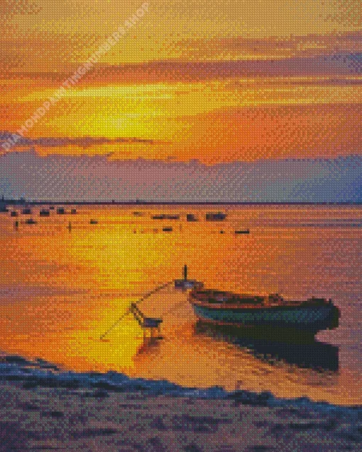 sunset boat Diamond Paintings