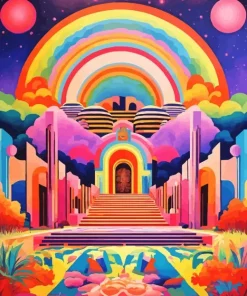 trippy rainbow house Diamond Paintings