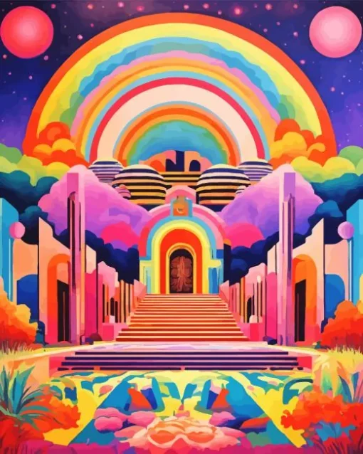 trippy rainbow house Diamond Paintings