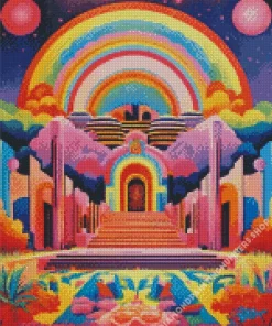 trippy rainbow house Diamond Paintings