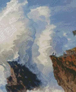 waves crashing on rocks Diamond With Numbers