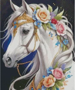 white floral horse Diamond Paintings