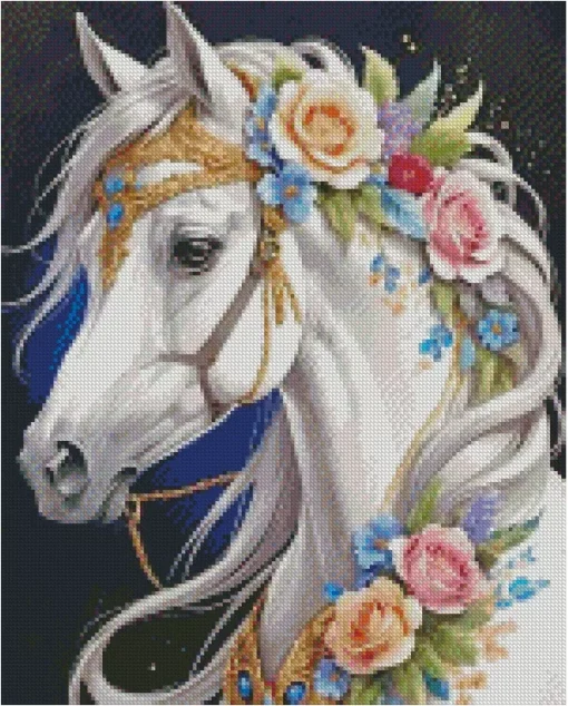 white floral horse Diamond Paintings