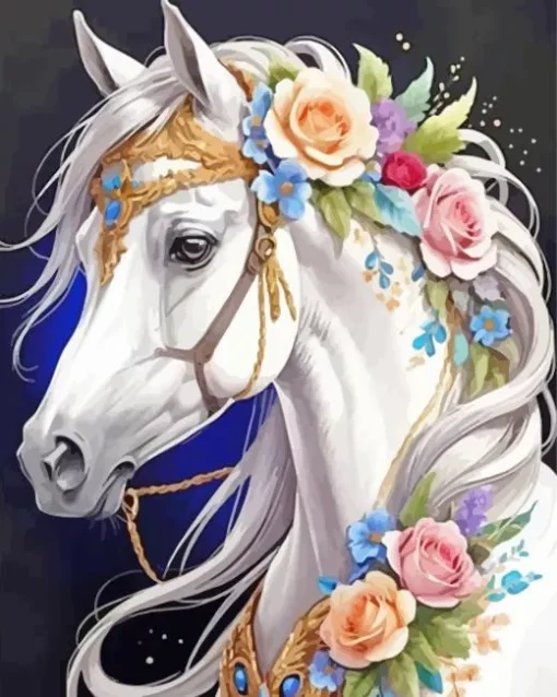 white floral horse Diamond Paintings