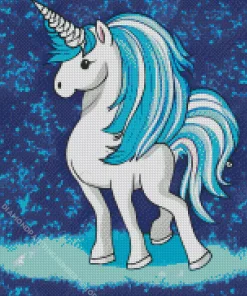 Cartoon blue and white unicorn Diamond Paints