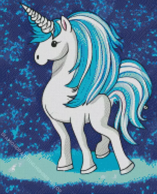 Cartoon blue and white unicorn Diamond Paints