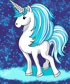 Cartoon blue and white unicorn Diamond Paints