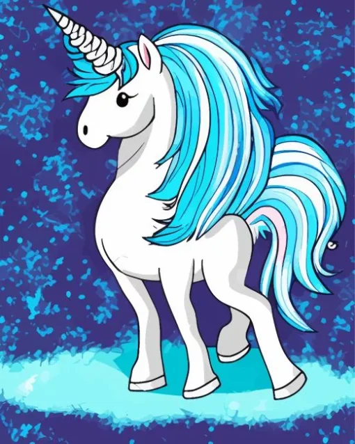 Cartoon blue and white unicorn Diamond Paints