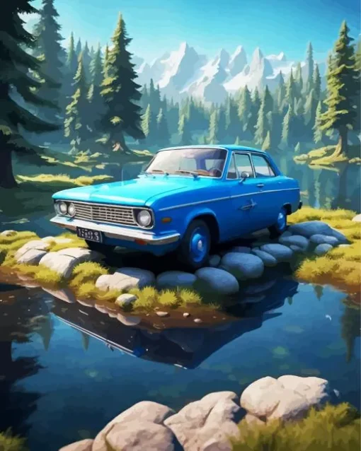 Old Blue Car Diamond Paints