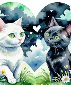black and white cats art Diamond By Numbers