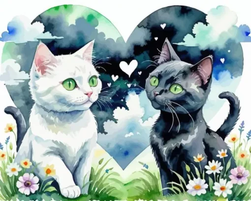 black and white cats art Diamond By Numbers