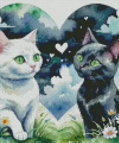 black and white cats art Diamond By Numbers