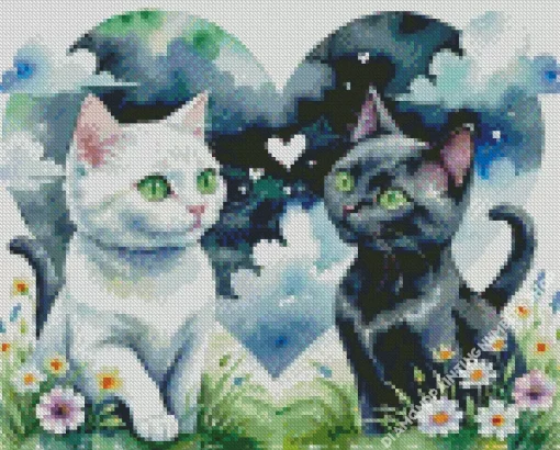 black and white cats art Diamond By Numbers