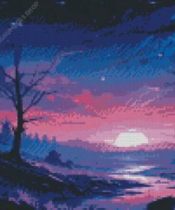 blue and purple sunset landscape Diamond With Numbers
