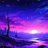 blue and purple sunset landscape Diamond With Numbers