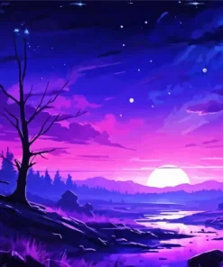 blue and purple sunset landscape Diamond With Numbers