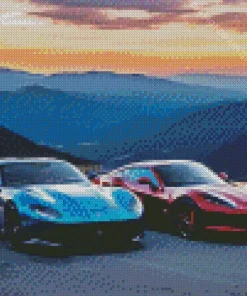 blue and red cars Diamond By Numbers
