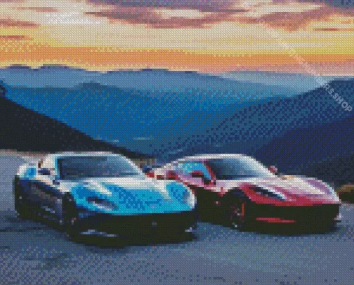 blue and red cars Diamond By Numbers