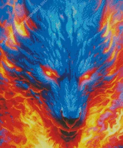 blue and red fire wolf Diamond Paints