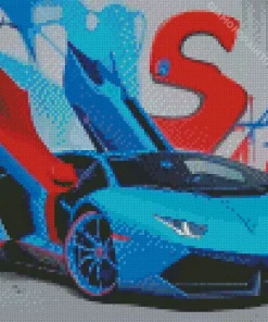 blue and red lamborghini Diamond With Numbers
