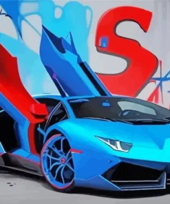 blue and red lamborghini Diamond With Numbers