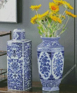 blue and white flower vases Diamond With Numbers