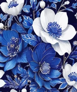 blue and white flowers Diamond By Numbers