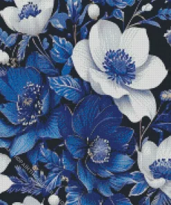 blue and white flowers Diamond By Numbers