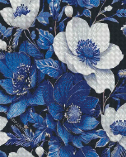 blue and white flowers Diamond By Numbers